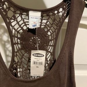 Brown Sexy Crochet Back Tank